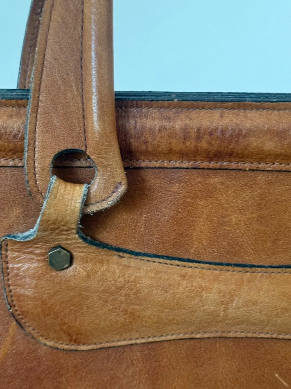 Vintage Cognac Leather Briefcase Portfolio Bag Executive Work Tote